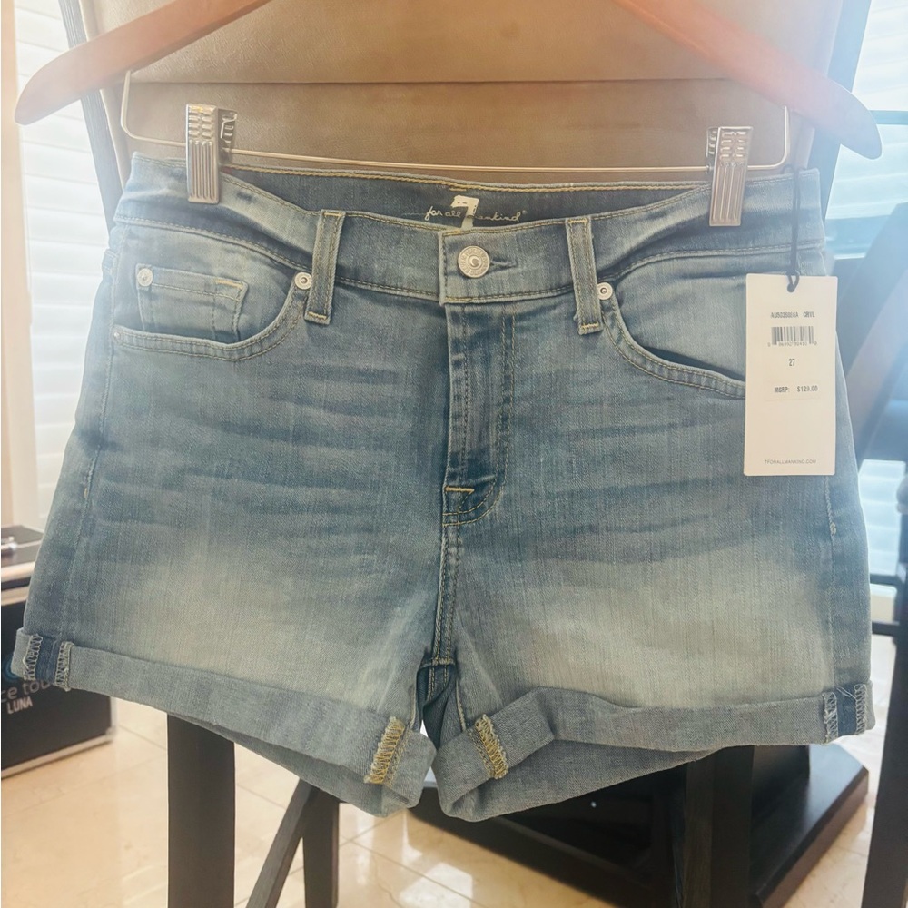 7 For All Mankind Blue Jean Shorts Light Wash Cuffed